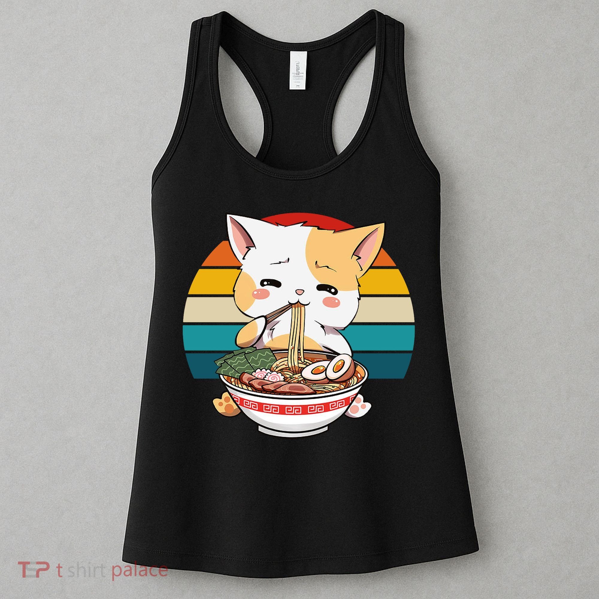 Kawaii Ramen Cat Retro Sunset Women's Tank Top