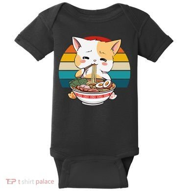 Kawaii Ramen Cat Retro Sunset Baby Bodysuit