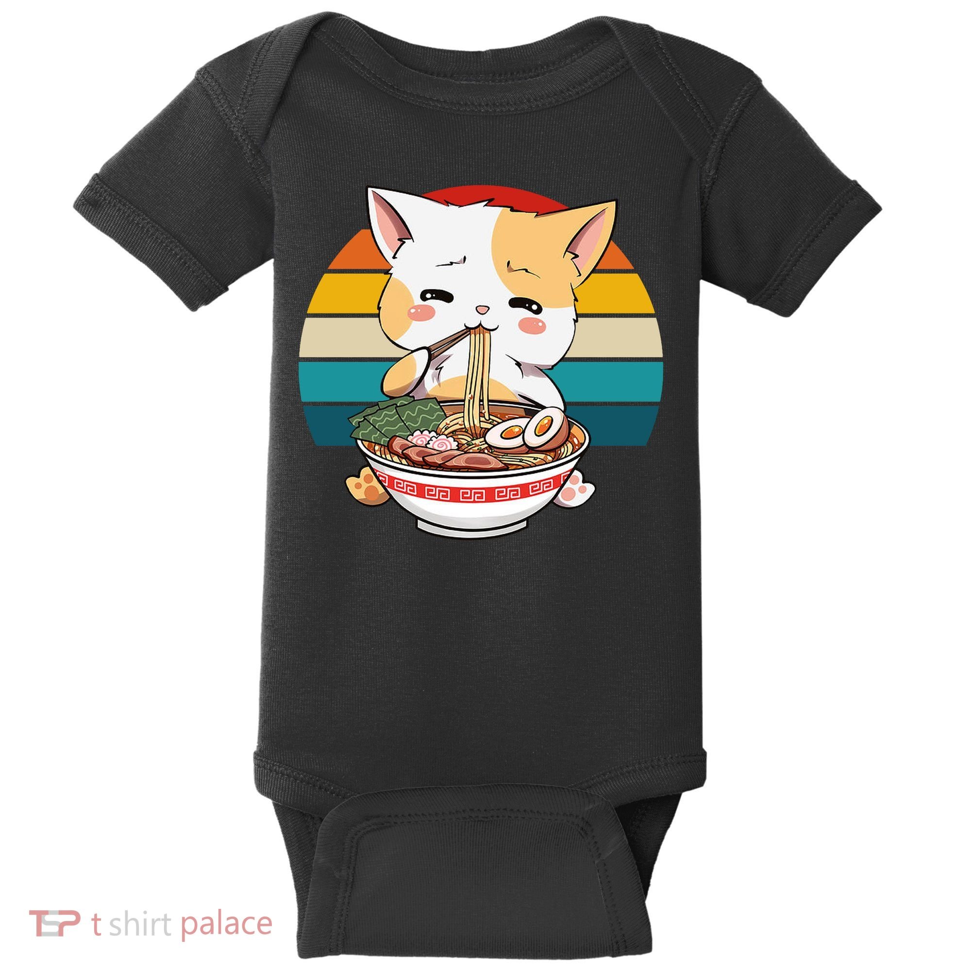 Kawaii Ramen Cat Retro Sunset Baby Bodysuit