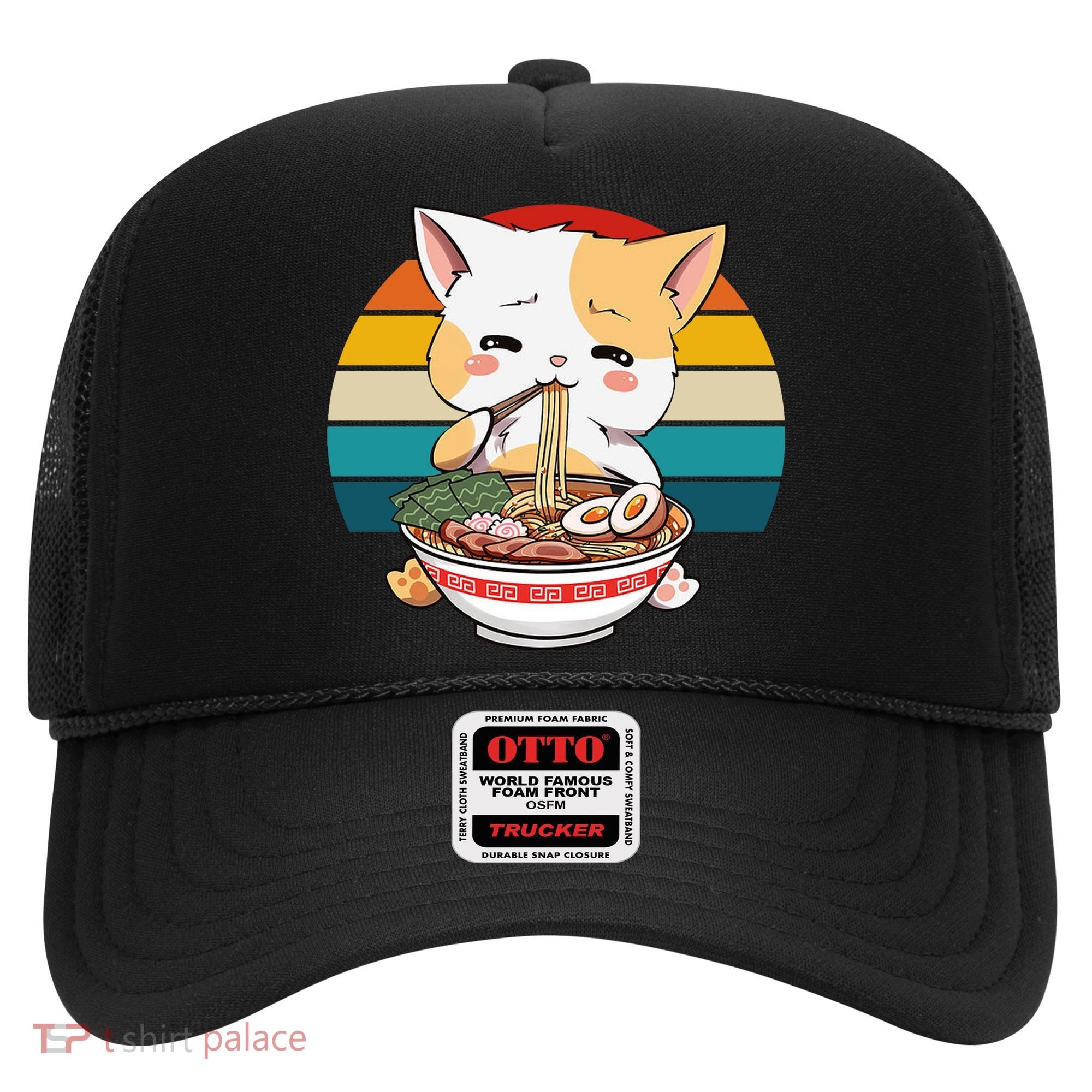 Kawaii Ramen Cat Retro Sunset Hat