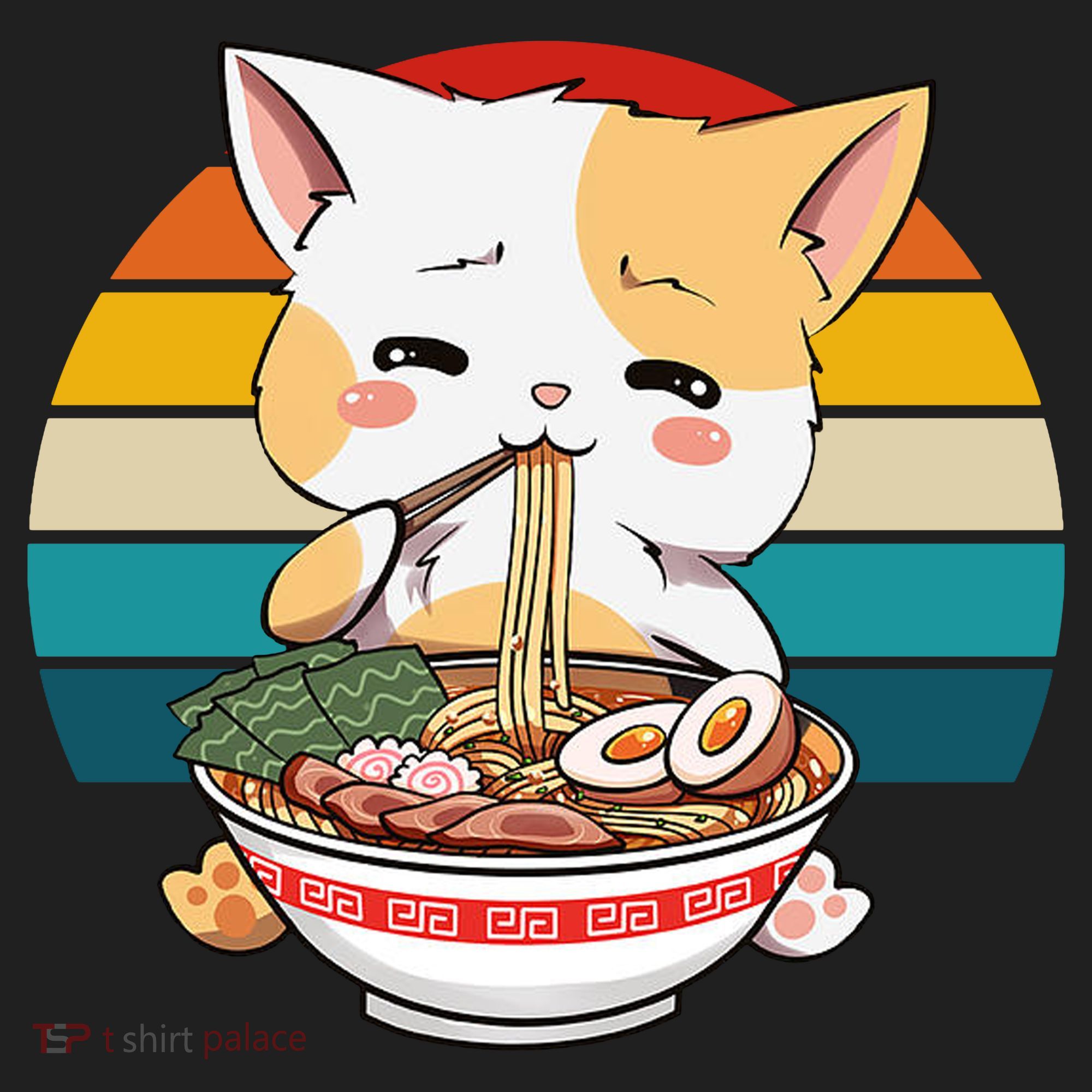 Kawaii Ramen Cat Retro Sunset Hat