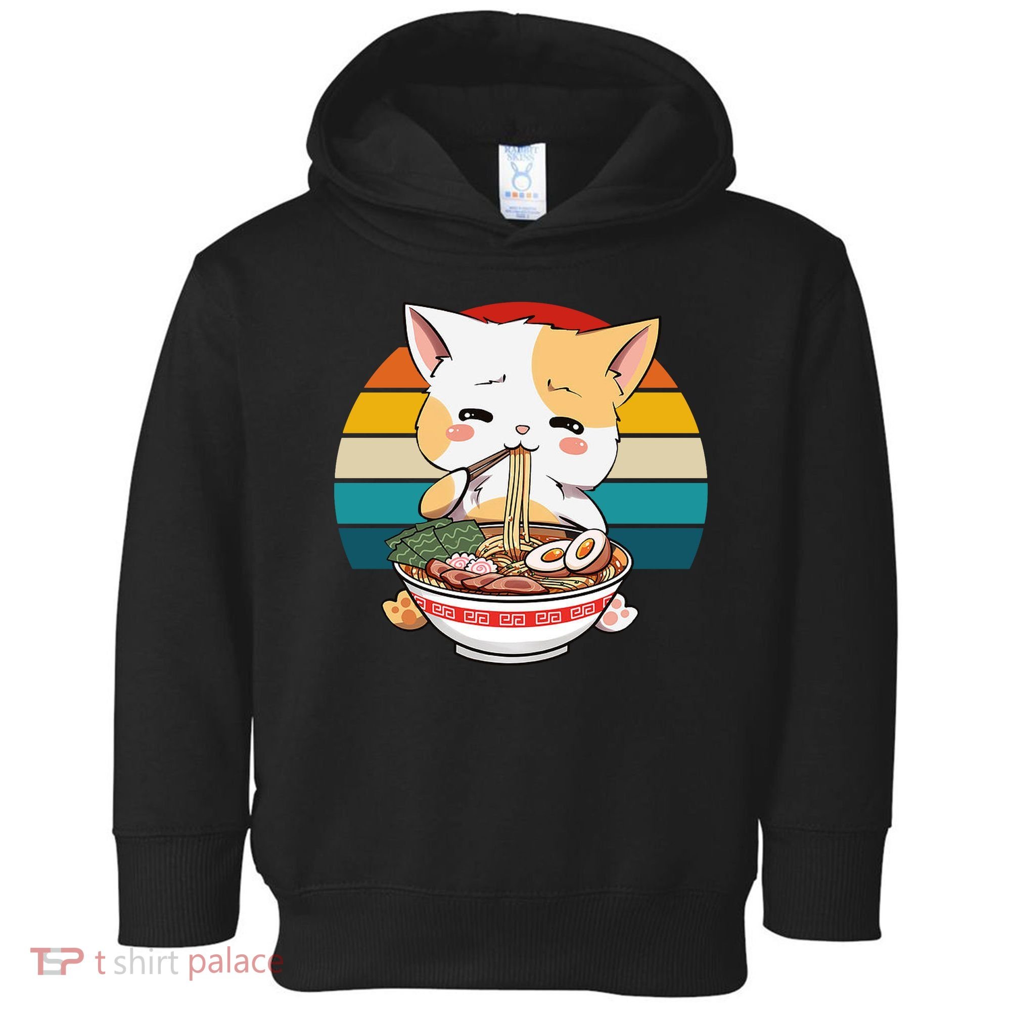 Kawaii Ramen Cat Retro Sunset Toddler Hoodie