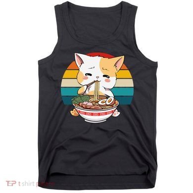 Kawaii Ramen Cat Retro Sunset Tank Top