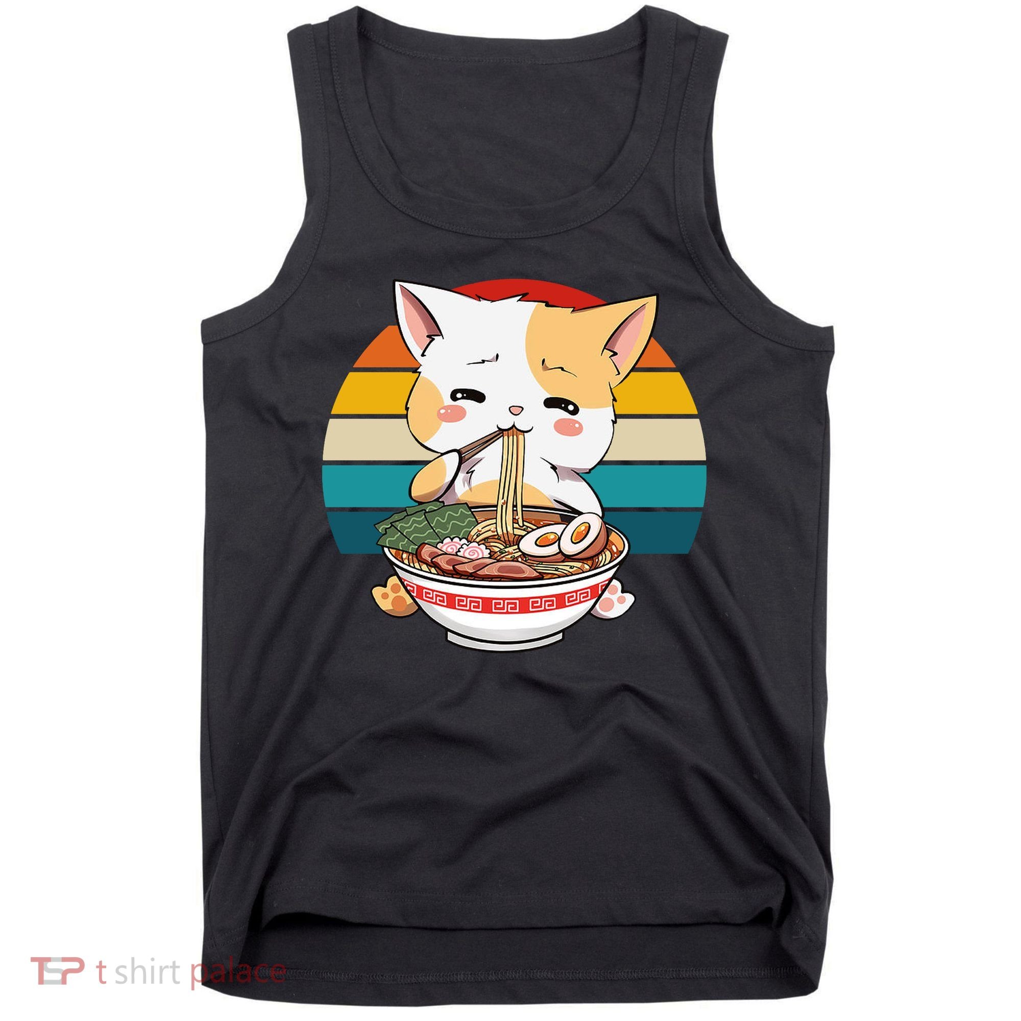 Kawaii Ramen Cat Retro Sunset Tank Top