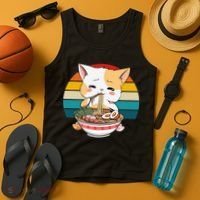Kawaii Ramen Cat Retro Sunset Tank Top thumb 4