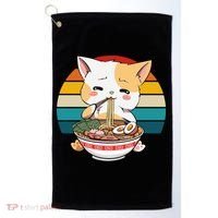 Kawaii Ramen Cat Retro Sunset Golf Towel thumb 0