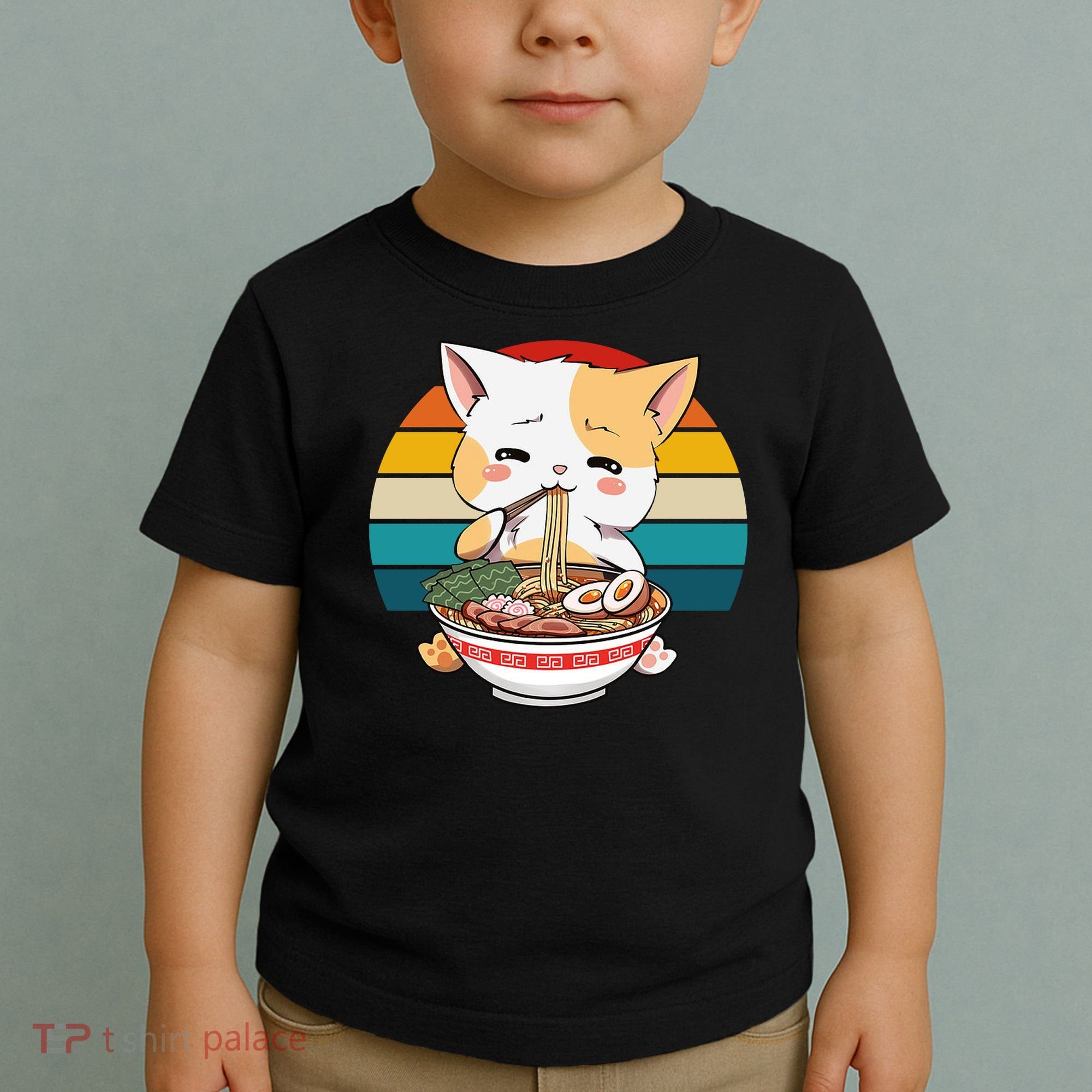 Kawaii Ramen Cat Retro Sunset Toddler T-Shirt