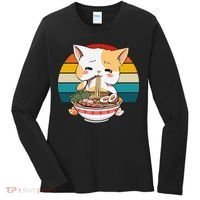 Kawaii Ramen Cat Retro Sunset Women's Long Sleeve Shirt thumb 0