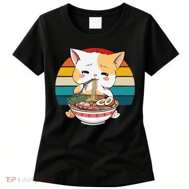 Kawaii Ramen Cat Retro Sunset Women's T-Shirt
