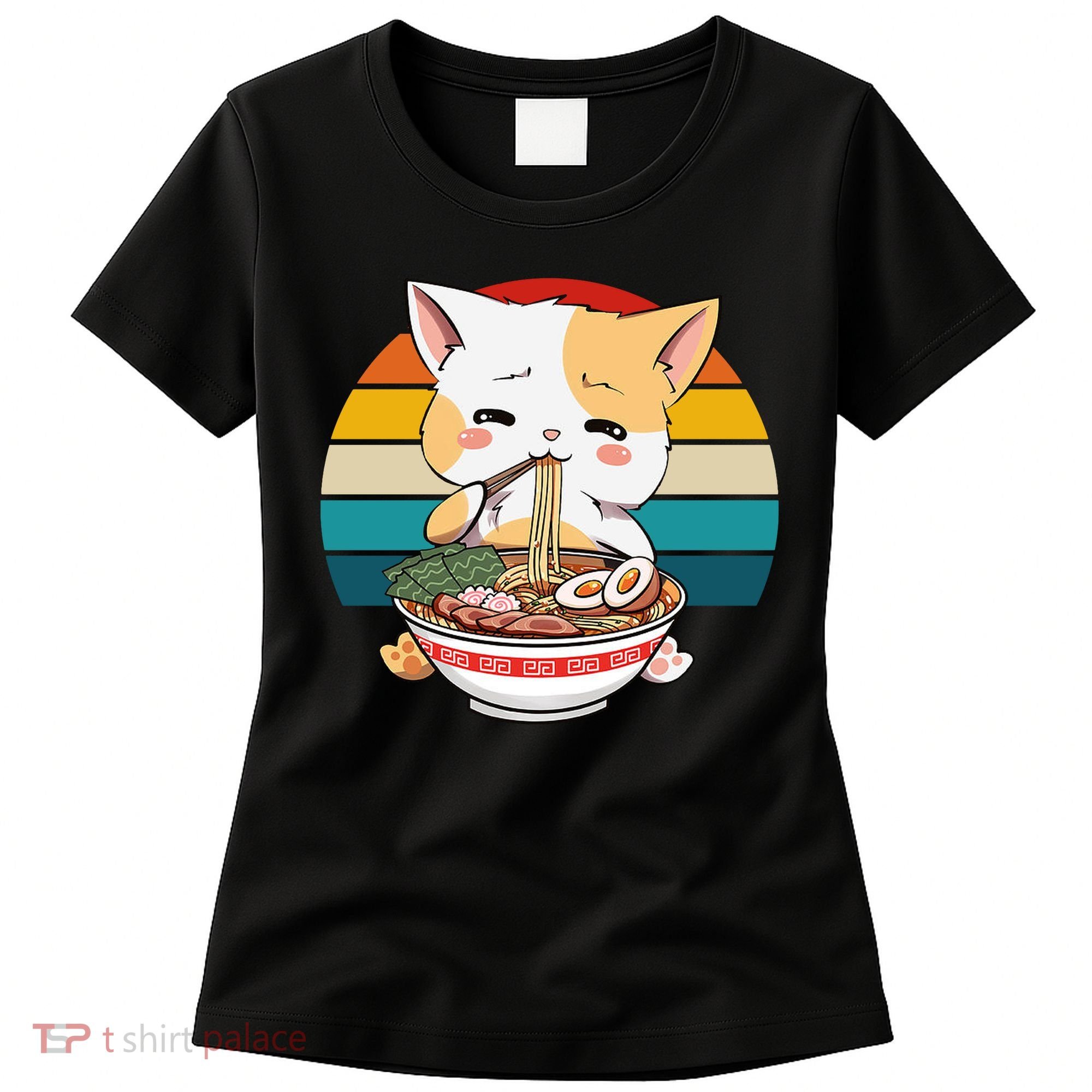 Kawaii Ramen Cat Retro Sunset Women's T-Shirt
