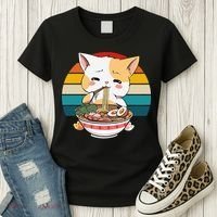 Kawaii Ramen Cat Retro Sunset Women's T-Shirt thumb 3