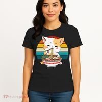 Kawaii Ramen Cat Retro Sunset Women's T-Shirt thumb 4