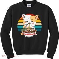 Kawaii Ramen Cat Retro Sunset Kids Sweatshirt thumb 0