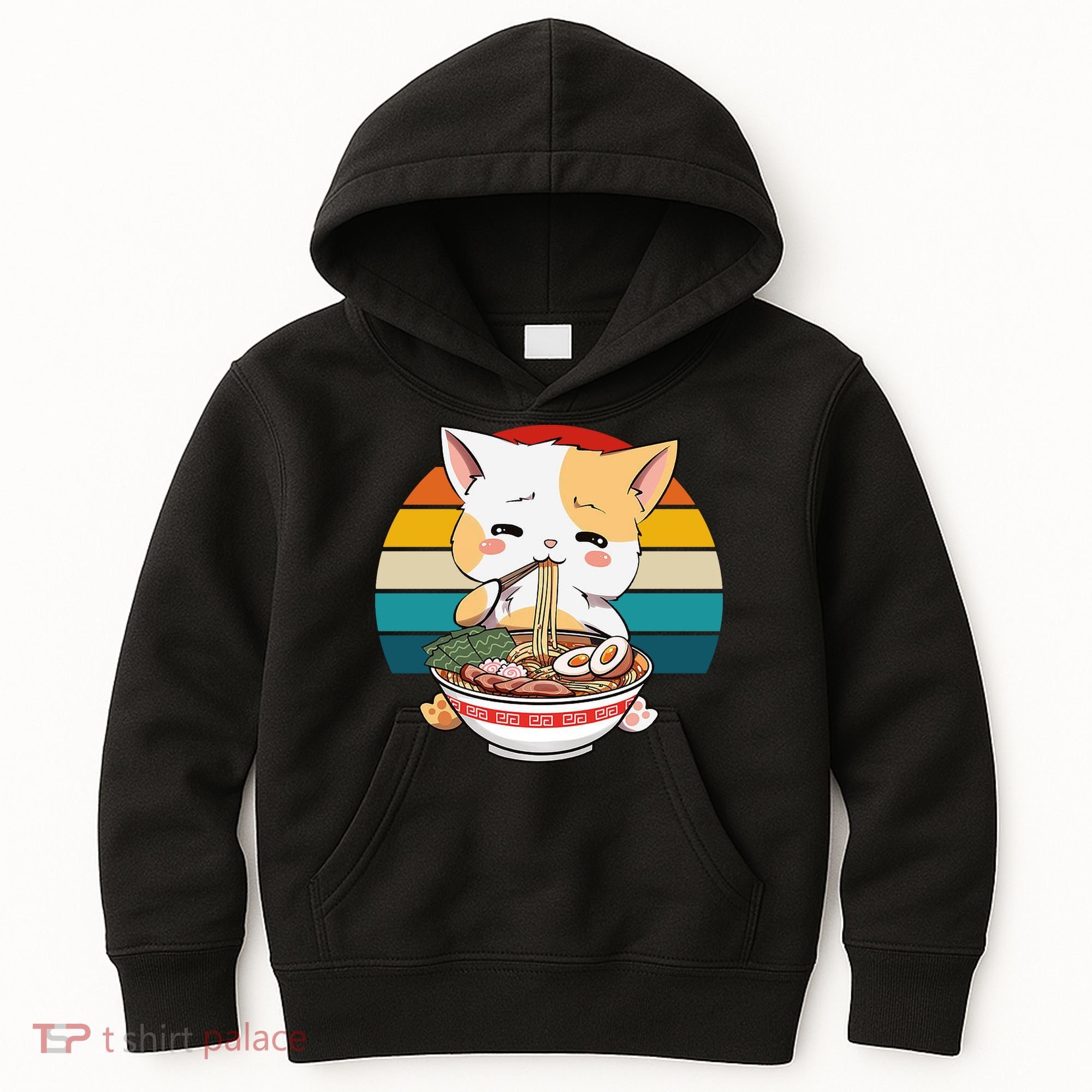 Kawaii Ramen Cat Retro Sunset Kids Hoodie
