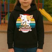 Kawaii Ramen Cat Retro Sunset Kids Hoodie thumb 3