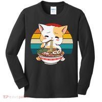 Kawaii Ramen Cat Retro Sunset Kids Long Sleeve Shirt thumb 0