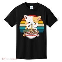 Kawaii Ramen Cat Retro Sunset Kids T-Shirt thumb 0