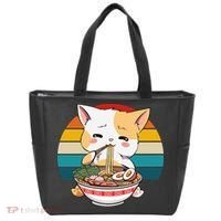 Kawaii Ramen Cat Retro Sunset Tote Bag thumb 0