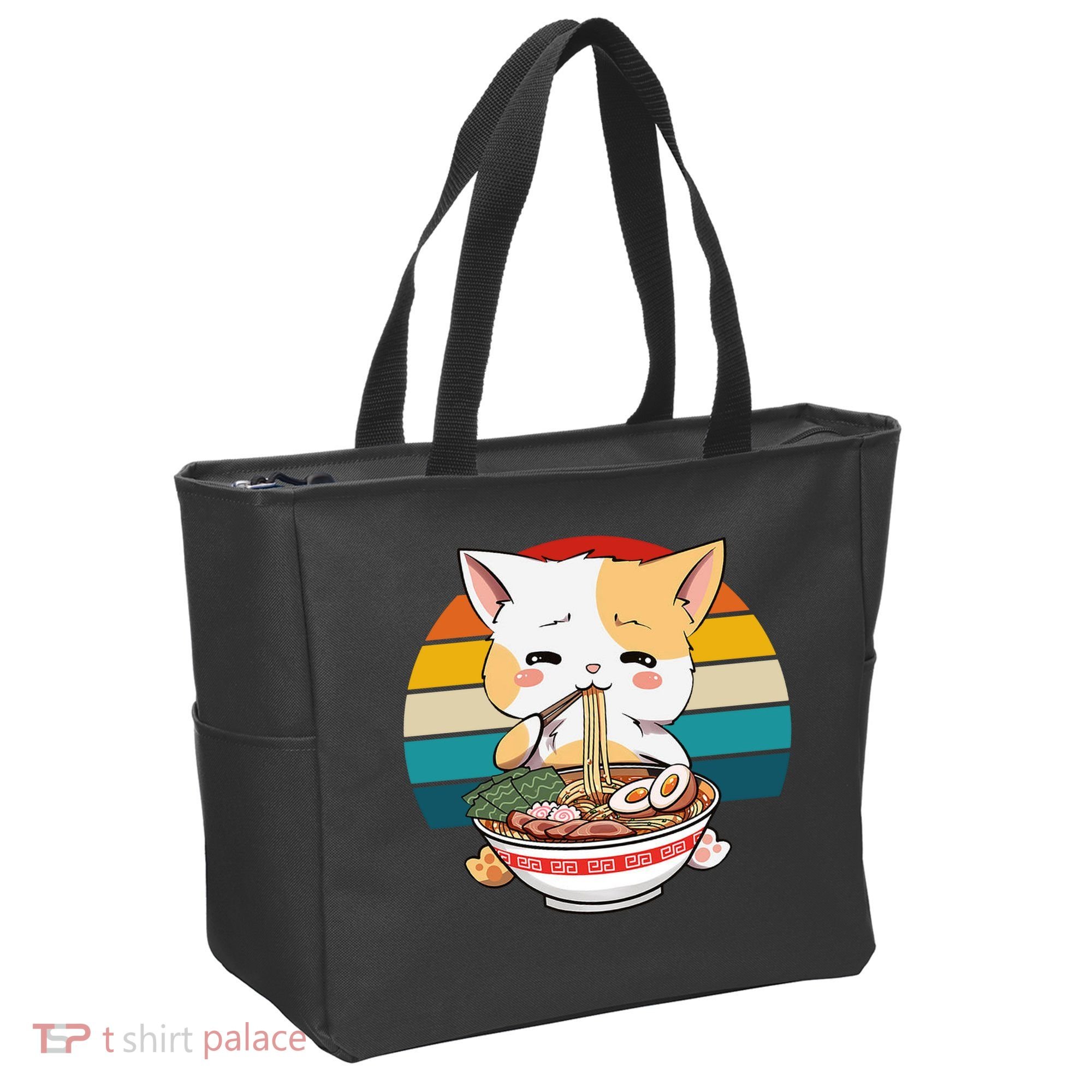 Kawaii Ramen Cat Retro Sunset Tote Bag