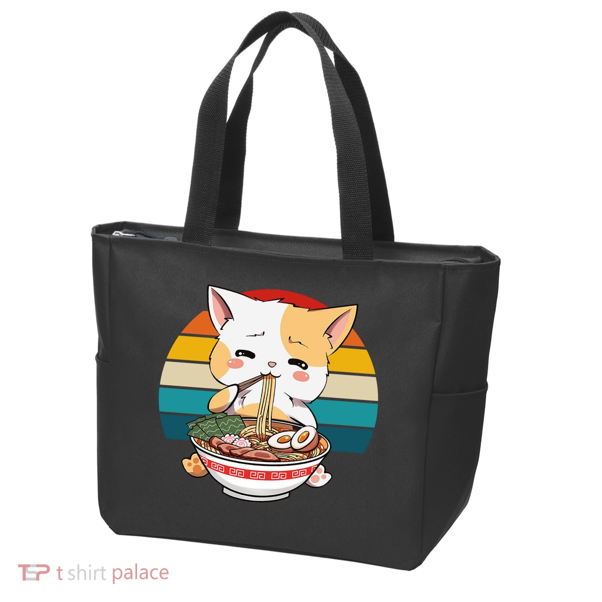 Kawaii Ramen Cat Retro Sunset Tote Bag