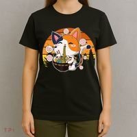 Kawaii Ra Cat Anime Japanese Neko Noodle Funny Vintage T-Shirt thumb 4