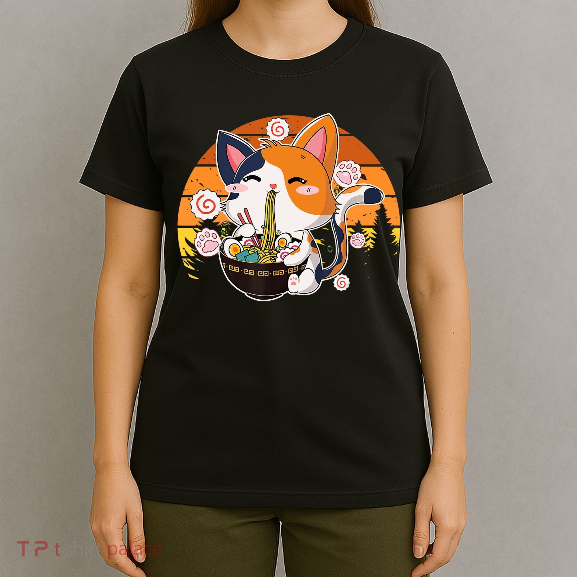 Kawaii Ra Cat Anime Japanese Neko Noodle Funny Vintage T-Shirt