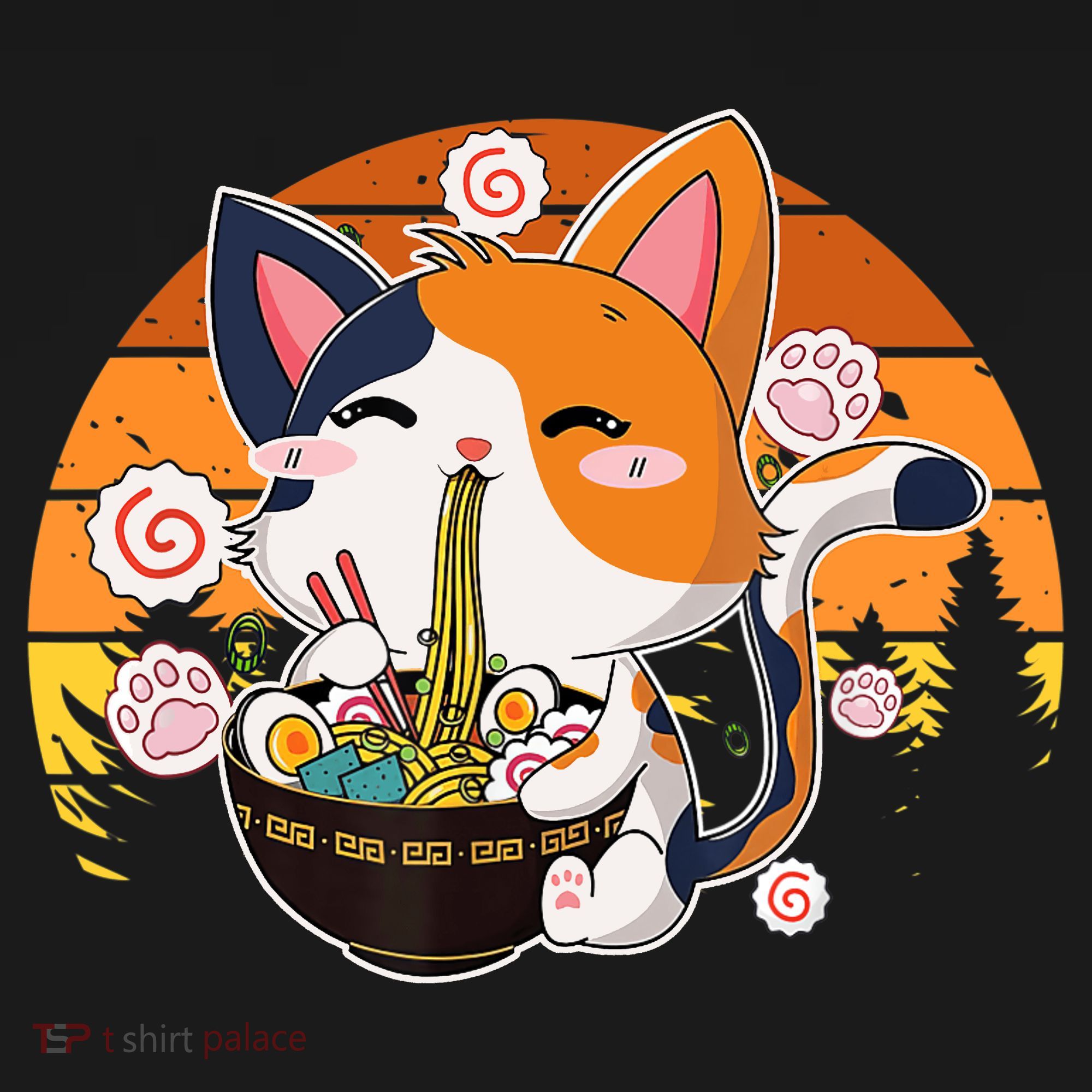 Kawaii Ra Cat Anime Japanese Neko Noodle Funny Vintage T-Shirt