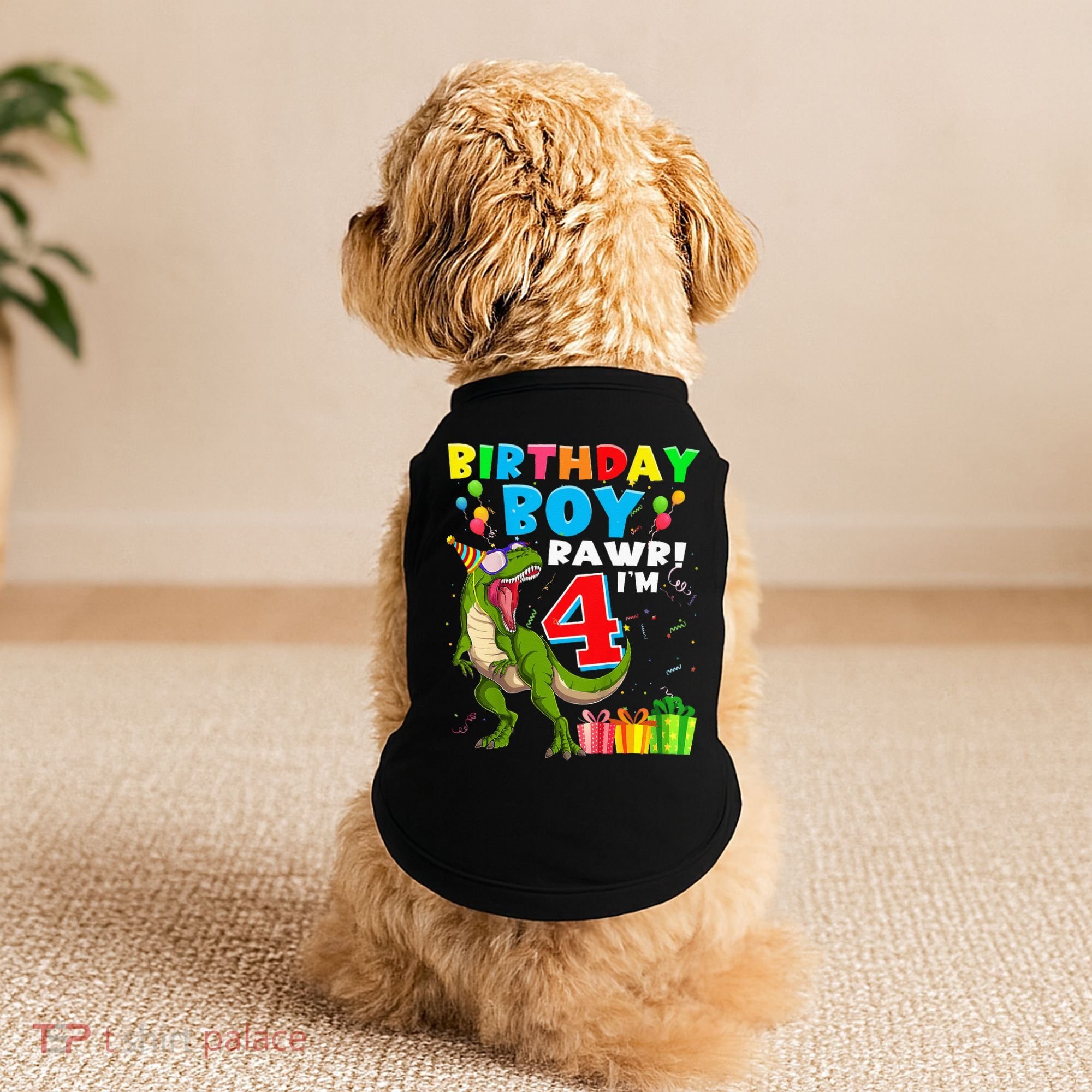 Kids Rawr Im 4 4th Birthday Boy T Rex Dinosaur 4 Years Old Gift Doggie Tank