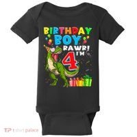 Kids Rawr Im 4 4th Birthday Boy T Rex Dinosaur 4 Years Old Gift Baby Bodysuit thumb 0