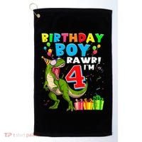 Kids Rawr Im 4 4th Birthday Boy T Rex Dinosaur 4 Years Old Gift Golf Towel thumb 0