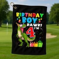 Kids Rawr Im 4 4th Birthday Boy T Rex Dinosaur 4 Years Old Gift Golf Towel thumb 1