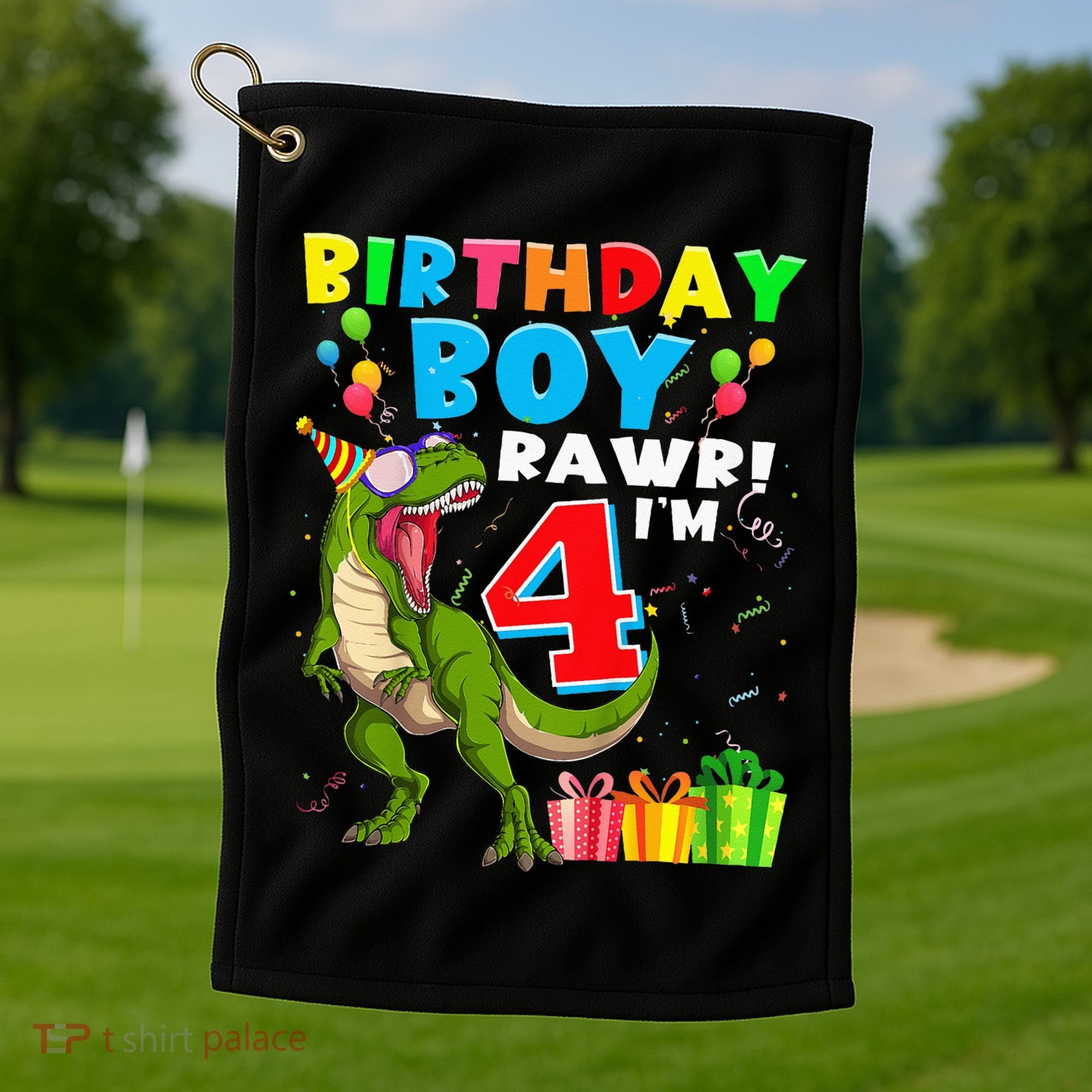 Kids Rawr Im 4 4th Birthday Boy T Rex Dinosaur 4 Years Old Gift Golf Towel