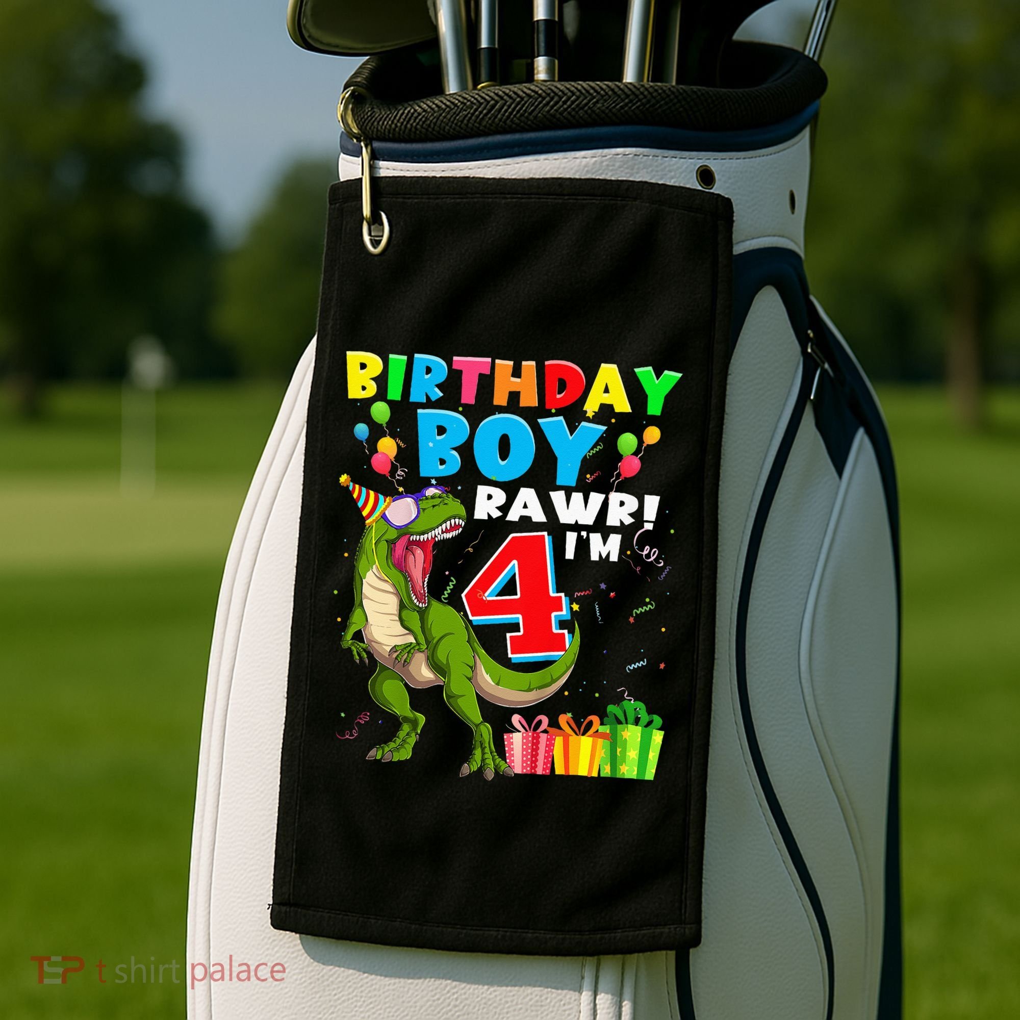 Kids Rawr Im 4 4th Birthday Boy T Rex Dinosaur 4 Years Old Gift Golf Towel