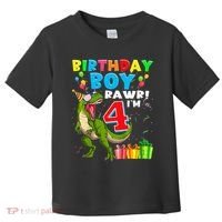 Kids Rawr Im 4 4th Birthday Boy T Rex Dinosaur 4 Years Old Gift Toddler T-Shirt thumb 0