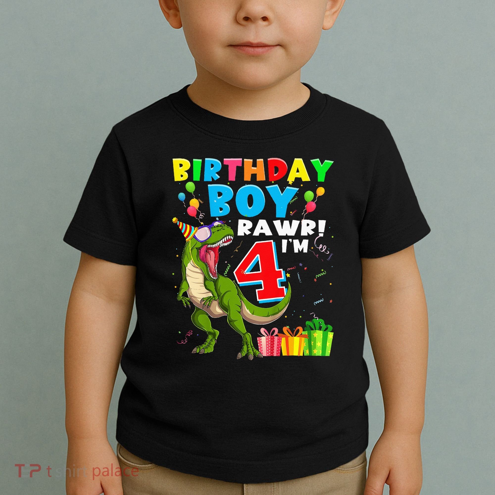 Kids Rawr Im 4 4th Birthday Boy T Rex Dinosaur 4 Years Old Gift Toddler T-Shirt