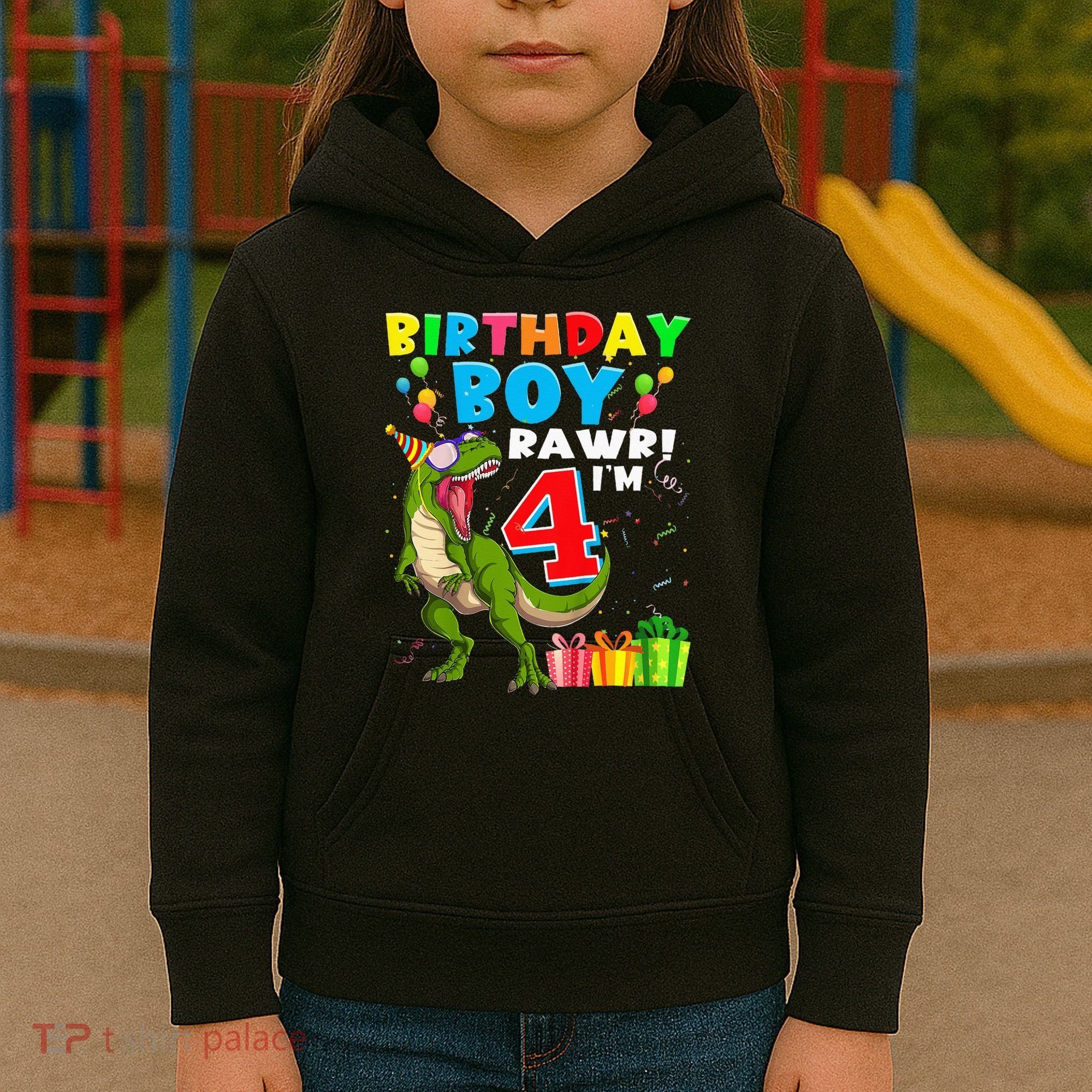 Kids Rawr Im 4 4th Birthday Boy T Rex Dinosaur 4 Years Old Gift Kids Hoodie