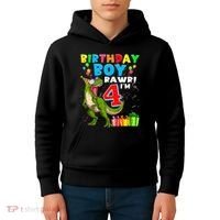 Kids Rawr Im 4 4th Birthday Boy T Rex Dinosaur 4 Years Old Gift Kids Hoodie thumb 4