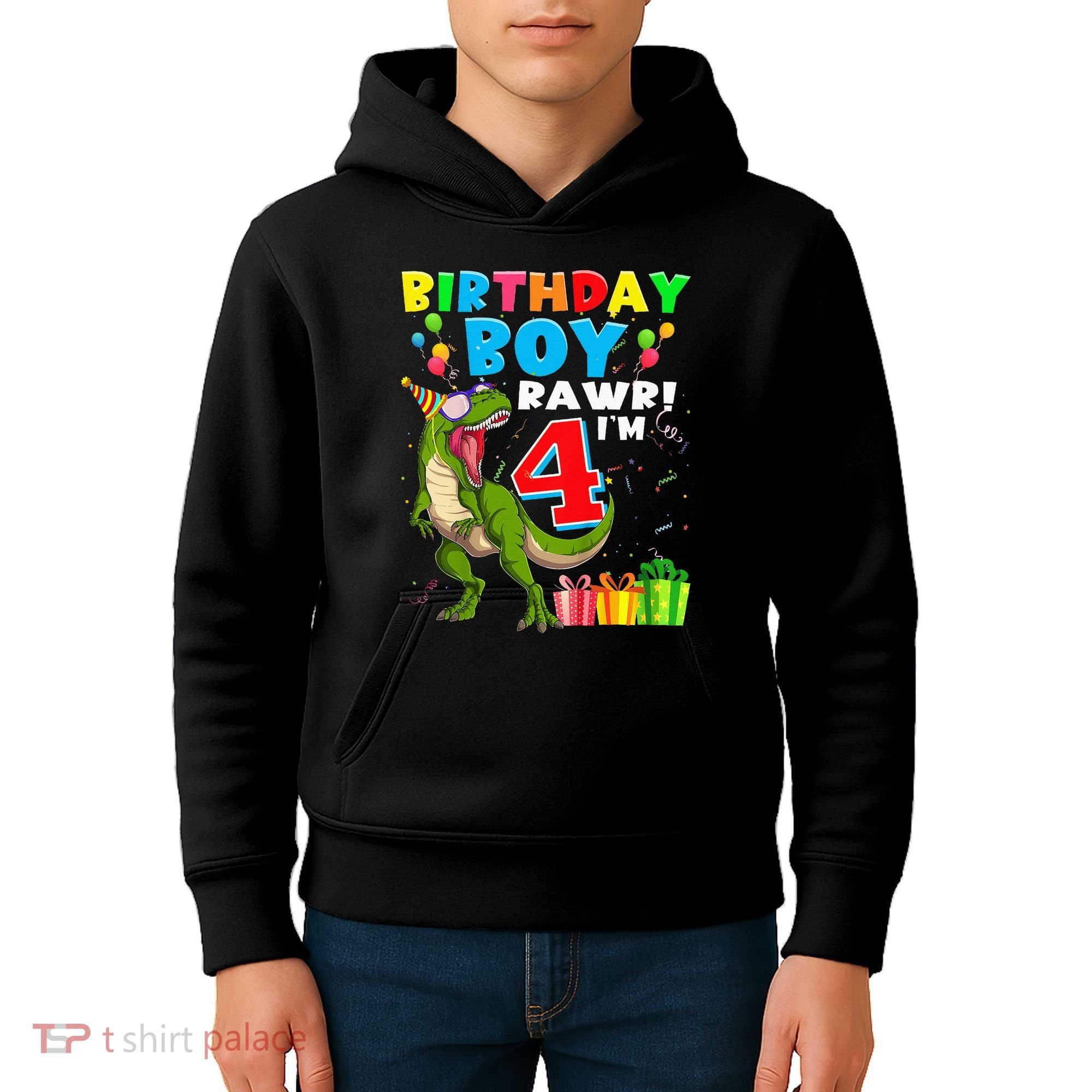 Kids Rawr Im 4 4th Birthday Boy T Rex Dinosaur 4 Years Old Gift Kids Hoodie
