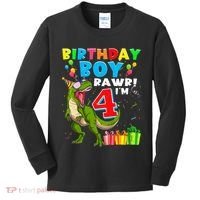 Kids Rawr Im 4 4th Birthday Boy T Rex Dinosaur 4 Years Old Gift Kids Long Sleeve Shirt thumb 0
