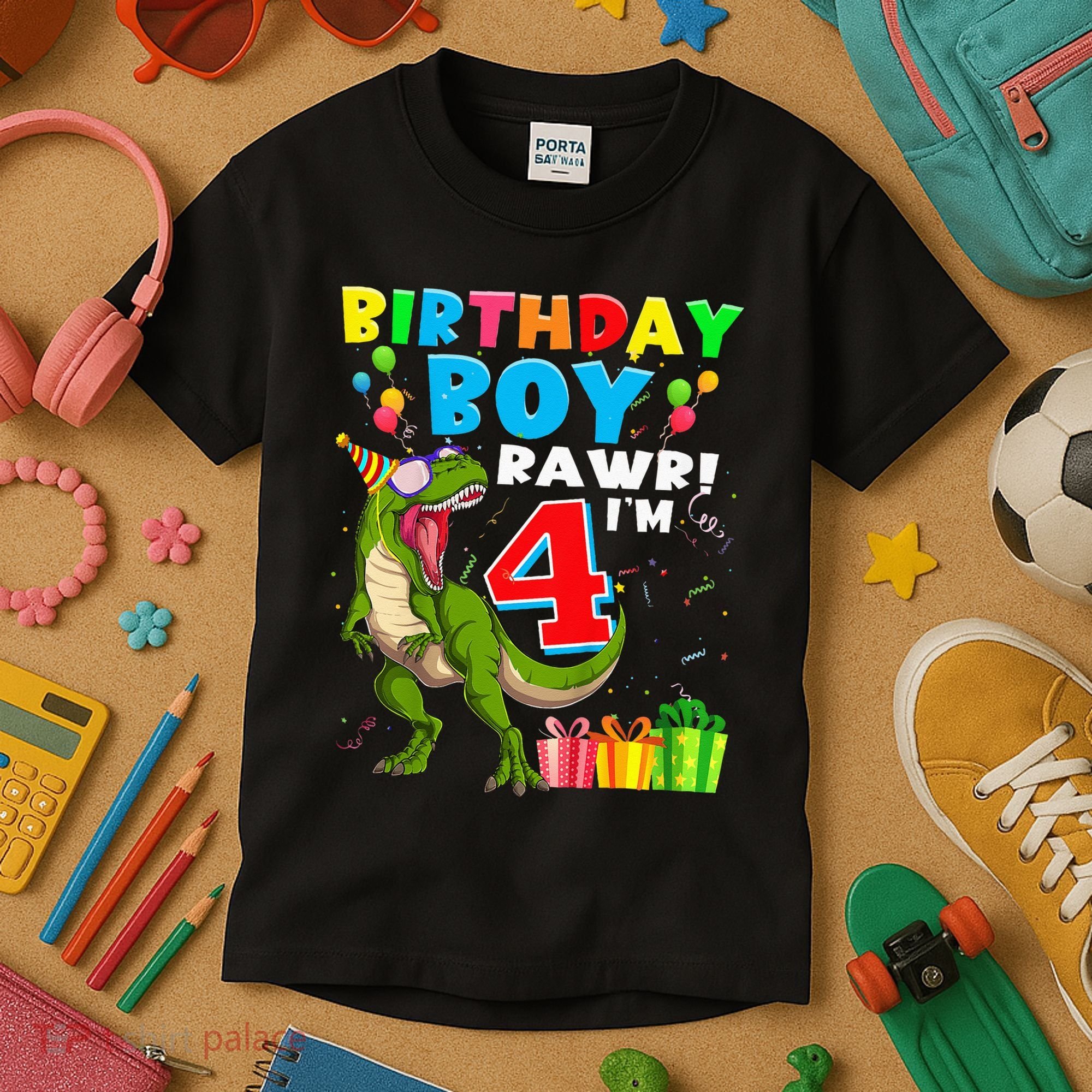 Kids Rawr Im 4 4th Birthday Boy T Rex Dinosaur 4 Years Old Gift Kids T-Shirt