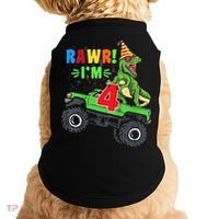 Kid Rawr Im 4 Dinosaur T Rex Monster Truck 4th Birthday boy Doggie Tank thumb 0