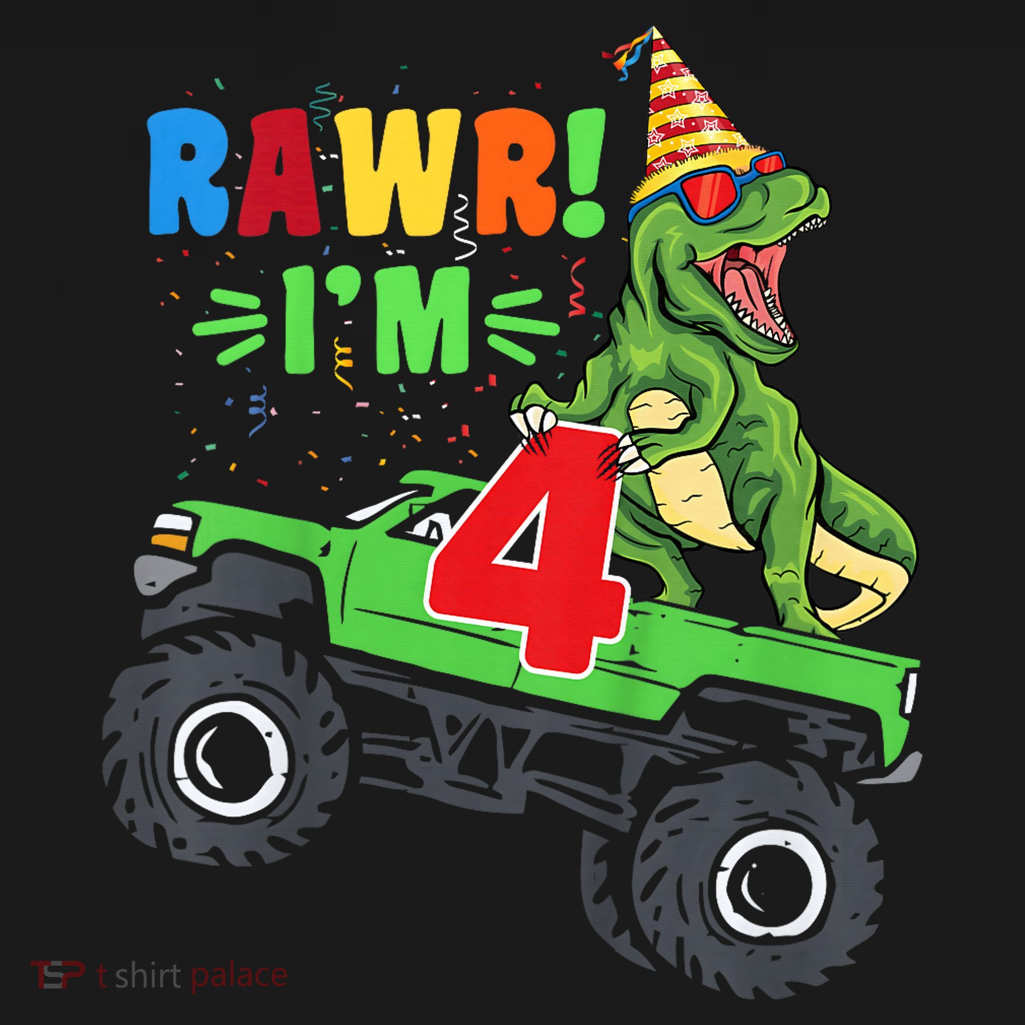 Kid Rawr Im 4 Dinosaur T Rex Monster Truck 4th Birthday boy Mousepad