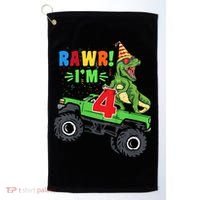 Kid Rawr Im 4 Dinosaur T Rex Monster Truck 4th Birthday boy Golf Towel thumb 0