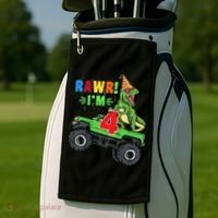 Kid Rawr Im 4 Dinosaur T Rex Monster Truck 4th Birthday boy Golf Towel thumb 2