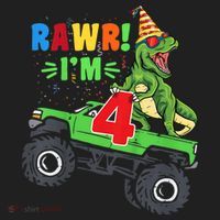 Kid Rawr Im 4 Dinosaur T Rex Monster Truck 4th Birthday boy Golf Towel thumb 3