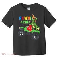 Kid Rawr Im 4 Dinosaur T Rex Monster Truck 4th Birthday boy Toddler T-Shirt thumb 0