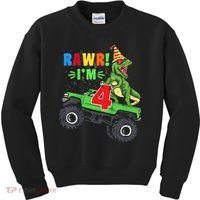 Kid Rawr Im 4 Dinosaur T Rex Monster Truck 4th Birthday boy Kids Sweatshirt thumb 0
