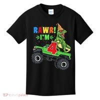 Kid Rawr Im 4 Dinosaur T Rex Monster Truck 4th Birthday boy Kids T-Shirt thumb 0