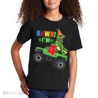 Kid Rawr Im 4 Dinosaur T Rex Monster Truck 4th Birthday boy Kids T-Shirt thumb 2