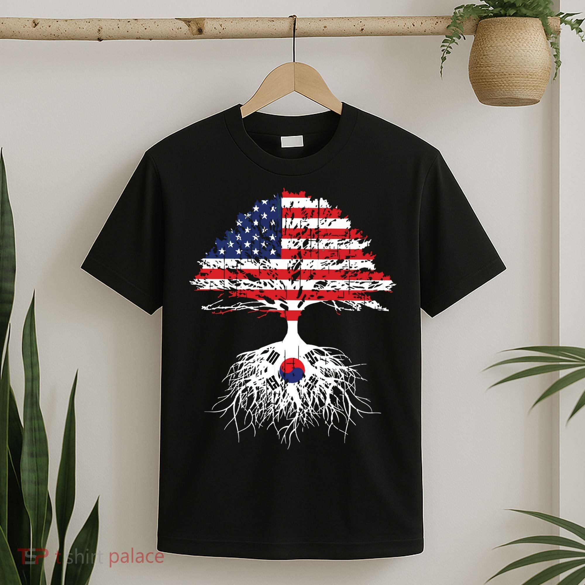 Korean Roots Korean American Korea Flag Men Women T-Shirt
